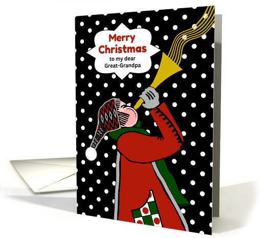 Great Grandpa Christmas with Snow Storm and Trumpet Player card