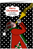 Great Grandpa Christmas with Snow Storm and Trumpet Player card