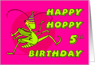 Happy Hoppy 5th Birthday with Grasshopper in Party Hat card