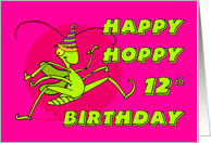 Happy Hoppy 12th Birthday with Festive Grasshopper Illustration card