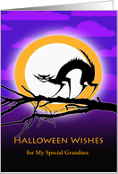Grandma Halloween Custom Front with Scary Cat on Tree Branch card