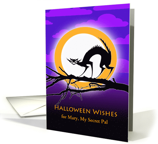 Secret Pal Halloween with Scary Cat on Branch card (696090)