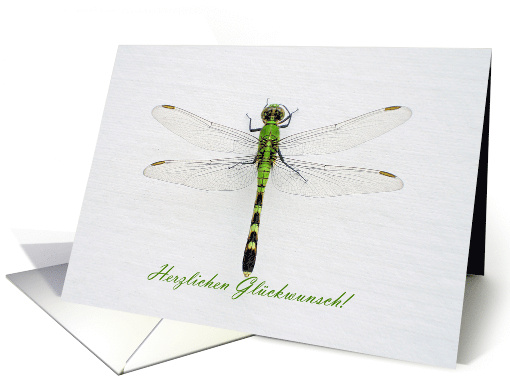 Green Dragonfly Congratulations in German with Insect Photo card