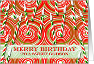 Christmas Birthday for Godson with Candy Cane Candles card