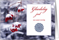 Danish Christmas Glaedelig Jul with Red Berries in Snow card