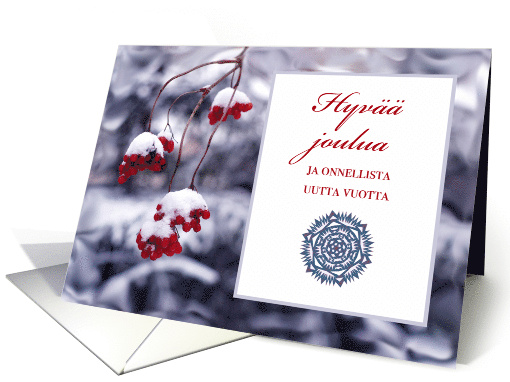 Finnish Christmas Hyvaa Joulua with Red Berries in Snow card (717294)