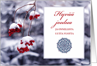 Finnish Christmas Hyvaa Joulua with Red Berries in Snow card