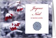 French Christmas Joyeux Noel with Red Berries in Snow card
