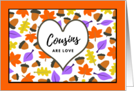 Cousin Birthday with Autumn Leaves and Acorns Pattern card
