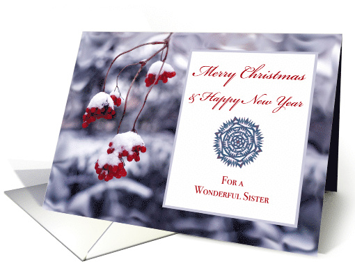 Sister Christmas with Photo of Red Berries in Snow card (720991)