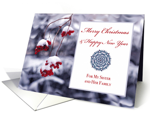 Sister and Her Family Christmas with Red Berries in Snow card (720993)