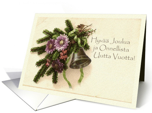 Vintage Christmas in Finnish Hyvaa Joulua with Greens and Bell card