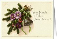 Vintage Christmas in Italian with Greens and Bell Buon Natale card