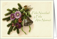 Feliz Navidad Vintage Christmas in Spanish with Greens and Bell card
