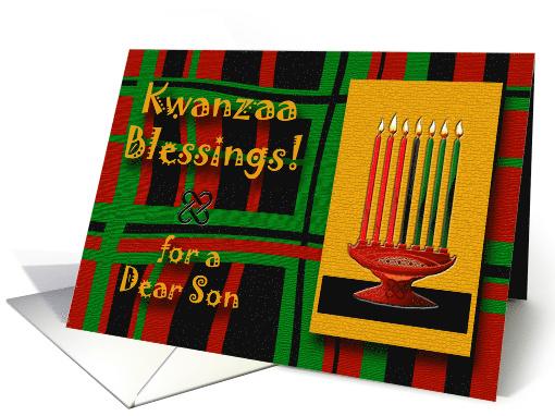 Kwanzaa Blessings for Son with Lit Kinara and Geometric Design card