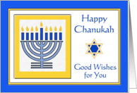 Happy Chanukah with Menorah in Blue and Yellow Gold card