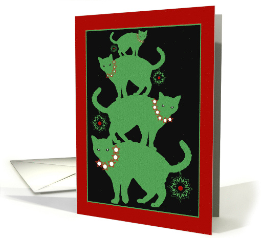 Christmas from Pet with Cat Stacked Christmas Tree Illustration card