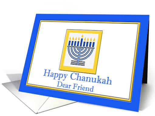 Chanukah for Friend with Menorah in Blue and Yellow card (725997)