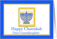 Chanukah for Granddaughter with Menorah in Blue and Yellow card
