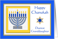 Granddaughter Chanukah with Menorah in Blue and Yellow card