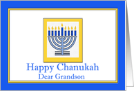 Chanukah for Grandson with Menorah in Blue and Yellow card