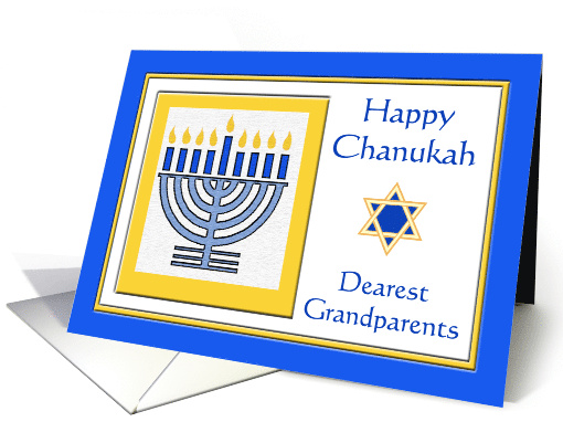 Grandparents Chanukah with Menorah in Blue and Gold card (726015)