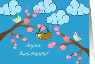 French Birthday with Party Birds in Spring Joyeux Anniversaire card