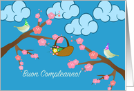 Italian Birthday with Party Birds and Blossoms Buon Compleanno card