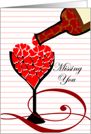 Missing You on Valentine’s Day with Wine Glass Full of Hearts card