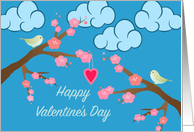 Anniversary on Valentine’s Day with Birds in Love in Heart Tree card