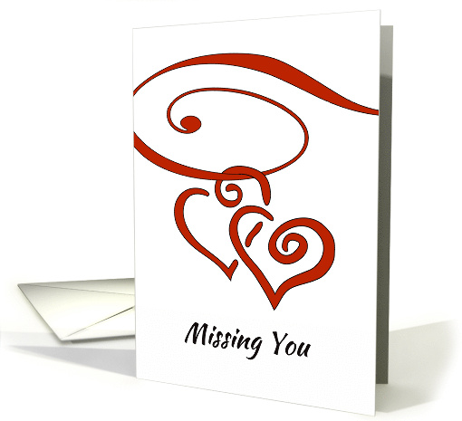 Missing You on Valentine's Day Intertwined Hearts with Swirl card