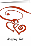 Missing You on Valentine’s Day Intertwined Hearts with Swirl card