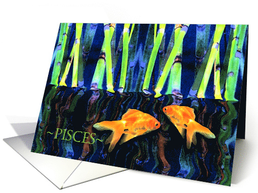 Pisces Birthday with Two Goldfish Swimming Under Reeds card (758417)