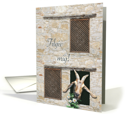 Forgive Me in Danish Tilgiv mig Goat Eating Flowers card (759346)