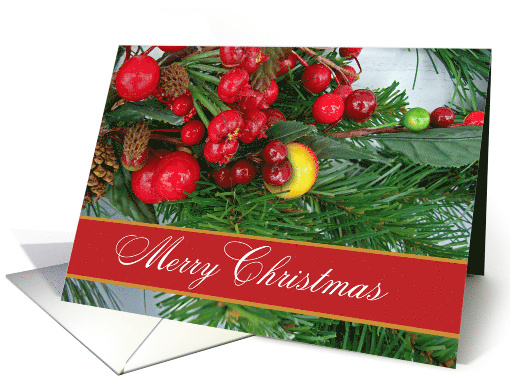 For Friend Merry Christmas Poem with Greens and Berries card (760626)