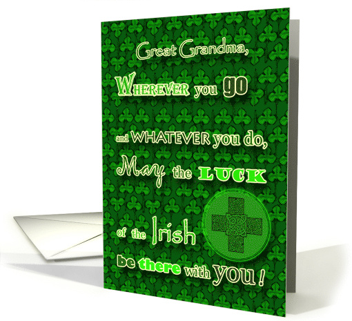 St. Patrick's Day for Great Grandma with Irish Blessing and Cross card