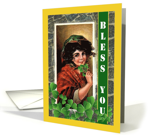 St. Patrick's Day Vintage Girl in Window with Shamrocks card (773479)