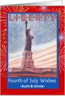 For Aunt and Uncle Fourth of July with Statue of Liberty and Fireworks card