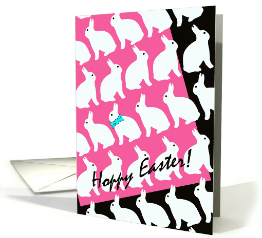 Hoppy Easter with White Rabbits Everywhere and Blue Bow Tie card