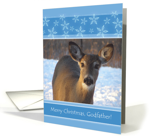 Christmas for Godfather with White Tailed Deer in the Snow card