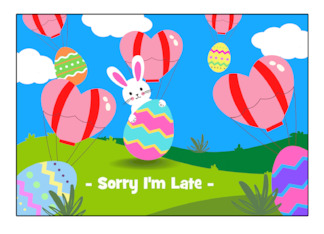 Belated Easter Custom Front with Heart Hot Air Balloons and Eggs