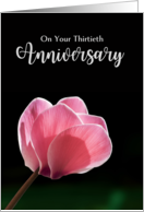 30th Wedding Anniversary with Pink Cyclamen on Black card