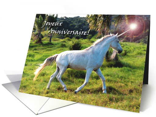 Birthday in French Joyeux Anniversaire with Mystical Unicorn card