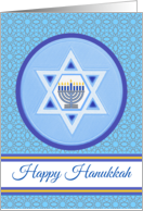 Happy Hanukkah Wishes with Menorah and Star of David card