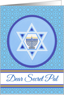 Secret Pal Hanukkah Wishes with Menorah and Star of David card