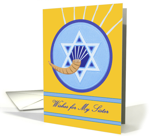 Rosh Hashanah for Sister with Shofar Horn and Star of David card