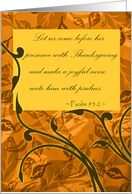 Christian Thanksgiving with Falling Leaves and Scripture Psalm 95:2 card