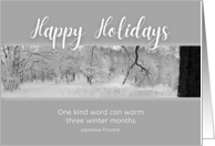 Happy Holidays Snowy Winter Landscape with Japanese Quote card