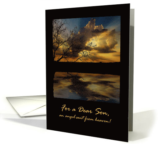 Birthday for Son, Angel from Heaven, Dramatic Sky and Lake card