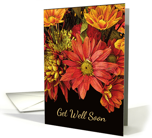 Get Well Soon with Autumn Flower Arrangement card (888170)